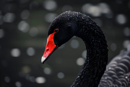 Black swan on water surface, close upの素材