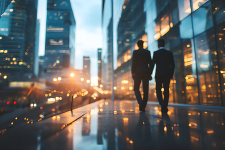 Close up abstract business background with businessmen navigating the cityscape, Interacting and collaboratingの素材