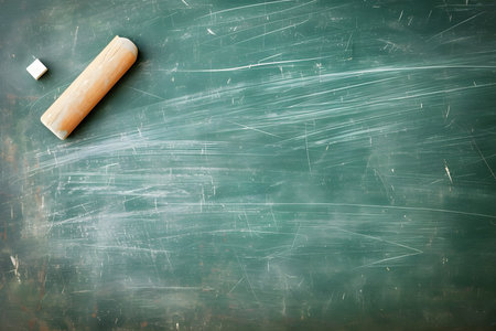 First-class, An empty green chalkboard with an eraser and white chalk, ready for Teachers Dayの素材