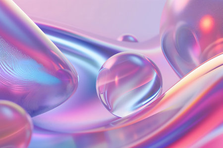 colorful bright dreamy holo glass bubbles and waves background and wallpaperの素材