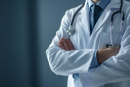 Abstract Medical Doctor, Symbolizing Compassion and Expertise asymmetrical composition with copy space.の素材