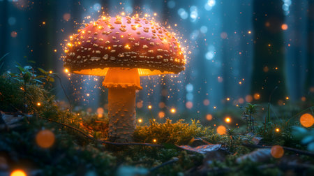 Magical mushroom in fantasy enchanted fairy tale forest.の素材
