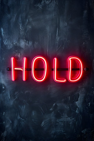 Neon inscription hold on dark shabby wallの素材