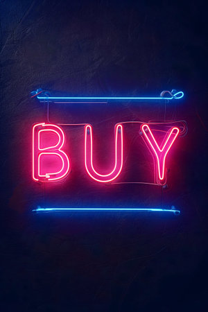 Neon inscription buy on dark shabby wallの素材