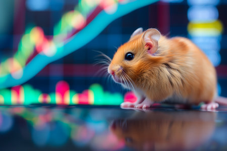 hamster in front of blurry trading charts, novice in stock exchange and asset market conceptの素材