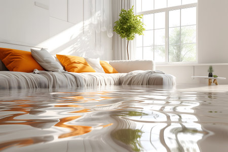 Home Floor Flooded, Showcasing Water Damage And Potential Issuesの素材