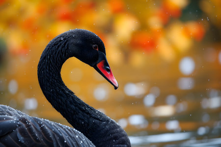 Black swan on water surface, close upの素材