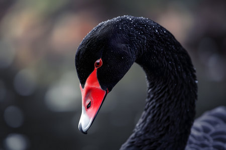 Black swan on water surface, close upの素材