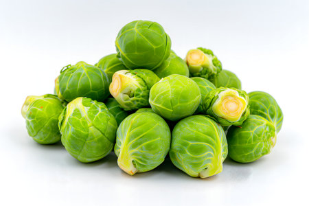 Small heap of brussels sprouts on white backgroundの素材