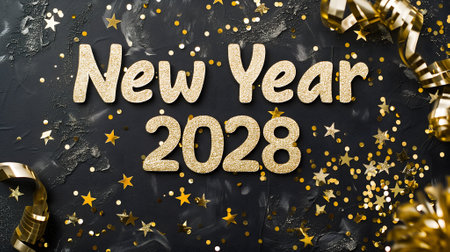 letters New year 2028 laid on flat background with high angle view, celebration conceptの素材