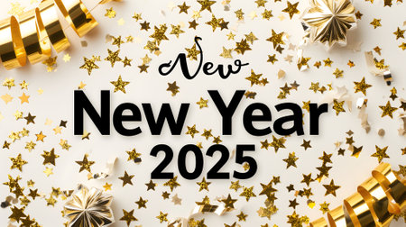 letters New year 2025 laid on flat background with high angle view, celebration conceptの素材