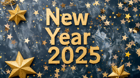 letters New year 2025 laid on flat background with high angle view, celebration conceptの素材