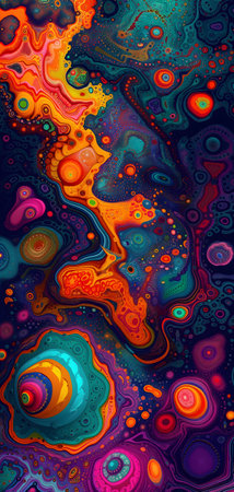 saturated colorful mad abstract background, random different shapes and objects, hallucinations of ancient shaman after mushroom overdoseの素材