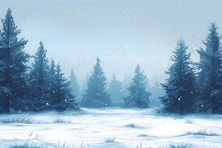 snowfall at spruce forest at day timeの素材