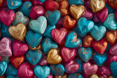 full-frame background of colorful heartsの素材