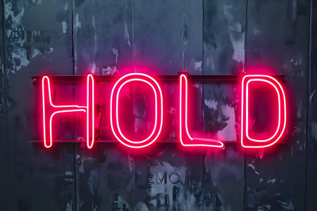 Neon inscription hold on dark shabby wallの素材