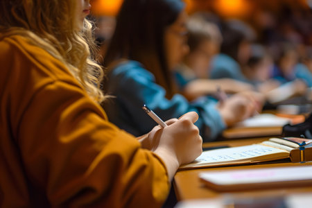 Close up, concept of students studying in a classroom lectureの素材