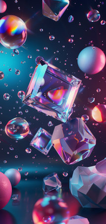 abstract colorful glass objects on gradient backgroundの素材