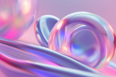 colorful bright dreamy holo glass bubbles and waves background and wallpaperの素材