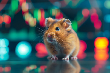 hamster in front of blurry trading charts, novice in stock exchange and asset market conceptの素材