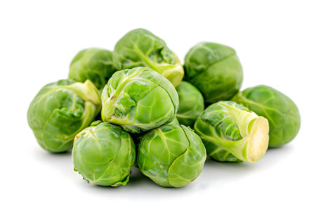 Small heap of brussels sprouts on white backgroundの素材