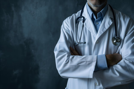 Abstract Medical Doctor, Symbolizing Compassion and Expertise asymmetrical composition with copy space.の素材