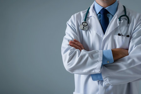 Abstract Medical Doctor, Symbolizing Compassion and Expertise asymmetrical composition with copy space.の素材