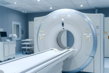 Advanced mri or ct scanner, medical diagnostic machine at hospital lab.の素材