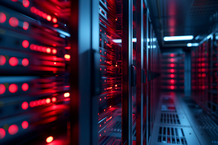Server room with neon high contrast lightingの素材