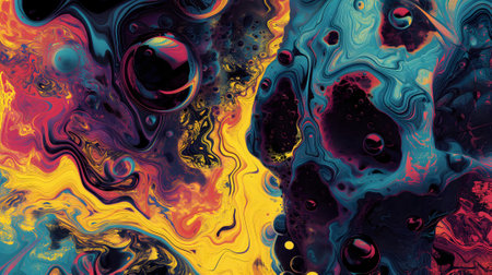 saturated colorful mad abstract background, random different shapes and objects, hallucinations of ancient shaman after mushroom overdoseの素材