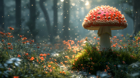 Magical mushroom in fantasy enchanted fairy tale forest.の素材
