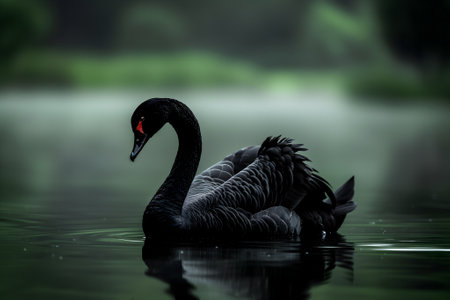 Black swan on water surface, close upの素材