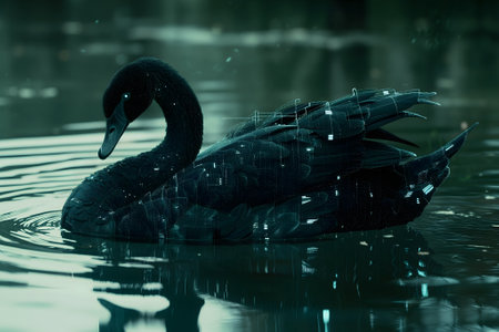 Black swan on water surface, close upの素材