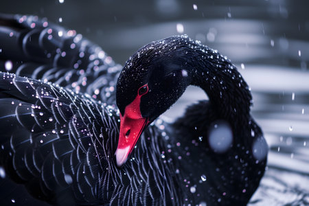 Black swan on water surface, close upの素材