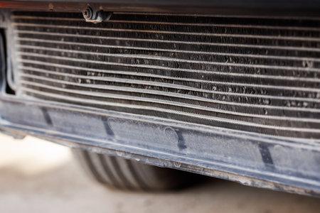 car AC radiator with rock hit tracesの写真素材