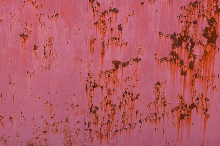 rusty red sun faded paint on flat sheet metal surface full-frame background and textureの写真素材