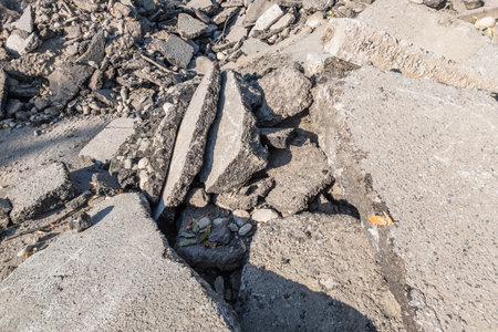 pile of asphalt rubble at sunny dayの写真素材
