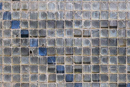 Old glass block wall texture, frosted glass brick wall background