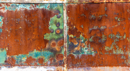 Rusty metal surface texture with peeling green paint showing corrosion pattern