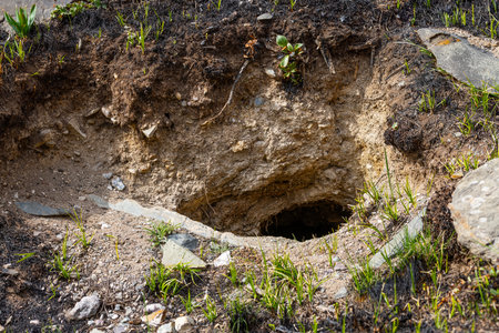 Animal burrow hole in natural outdoor environment