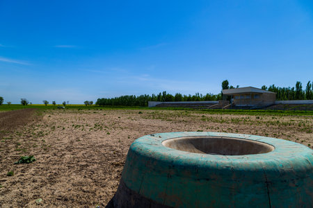 Green kazan in Kok-Boru stadium at sunny summer day.の写真素材