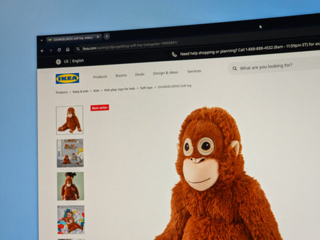 Balykchy, Kyrgyzstan - February 24, 2026 - Heartwarming Djungelskog in a website of IKEA on a...