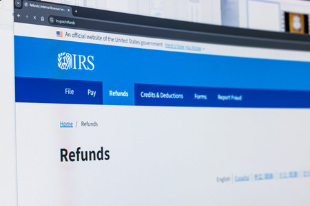 Balykchy, Kyrgyzstan - February 13, 2026 Official homepage of US IRS refunds displayed on computer...