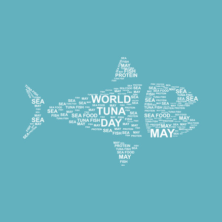 World Water Day concept with fish shape word cloud isolated on blue backgroundのイラスト素材