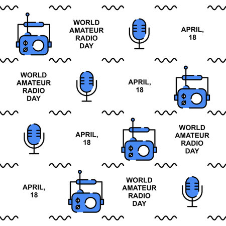 World Radio Day Vector Seamless Pattern. Radio and Microphone Backgroundのイラスト素材