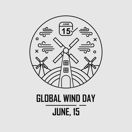 Windmill and nature illustration. Easy to edit with vector file. Can use for your creative content. Especially about global wind day day campaign in this june.のイラスト素材