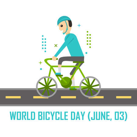 Man with his bicycle illustration. Easy to edit with vector file size. Can use for your creative content. Especially about world bicycle day campaign in this june.のイラスト素材