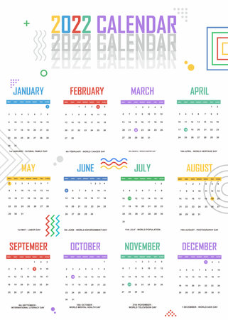 Colorful 2022 calendar design template. Easy to edit with vector file. Can use for your creative content. Especially for your wall calendar.のイラスト素材
