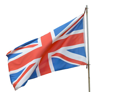 British flag flying on a white background.
