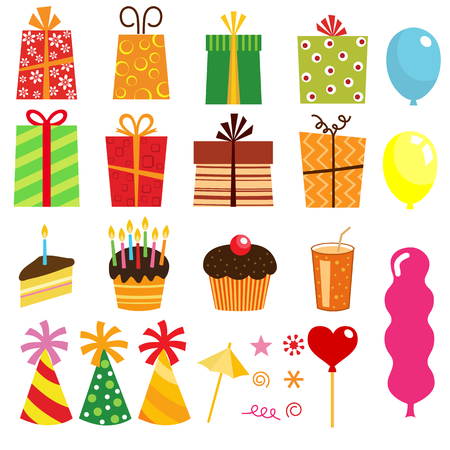 gift set and other birthday elementsのイラスト素材